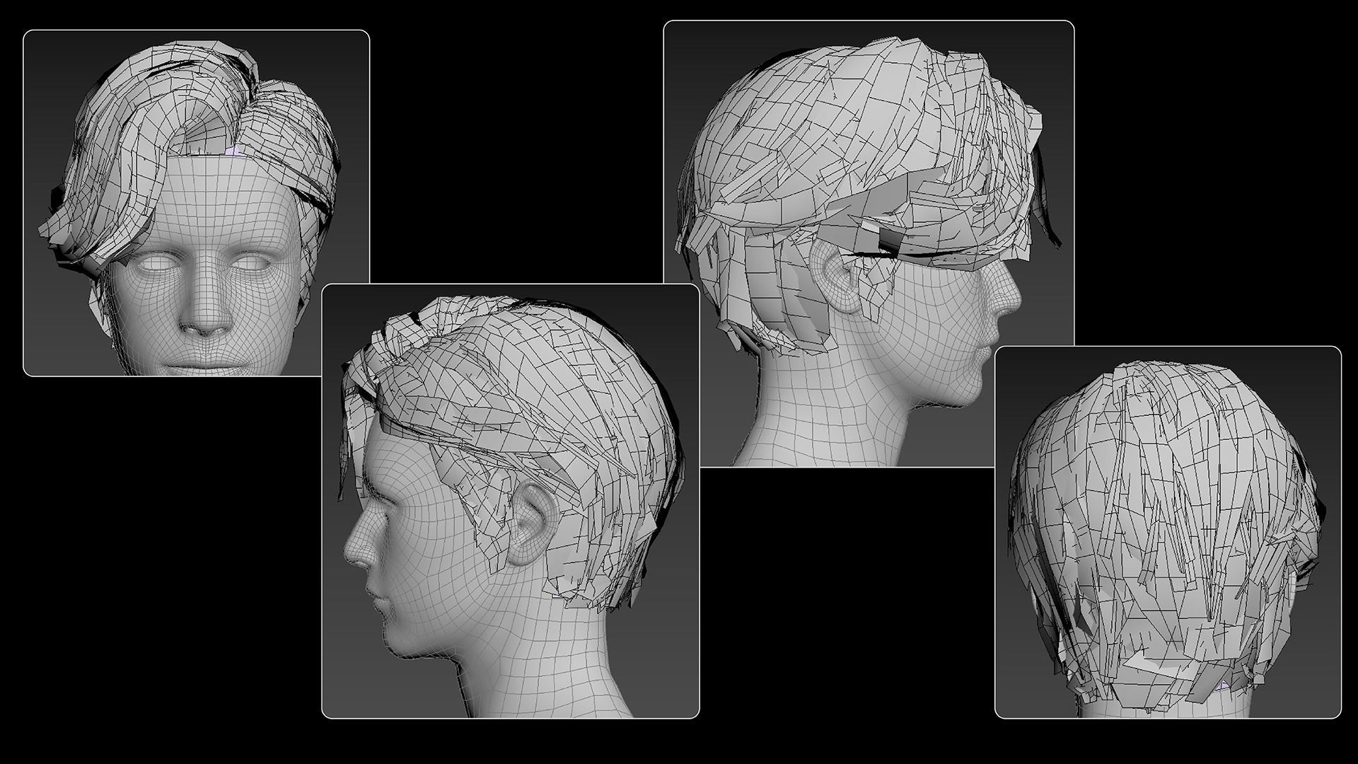 Realtime Hair - Middle part curtains Low-poly 3D model_9