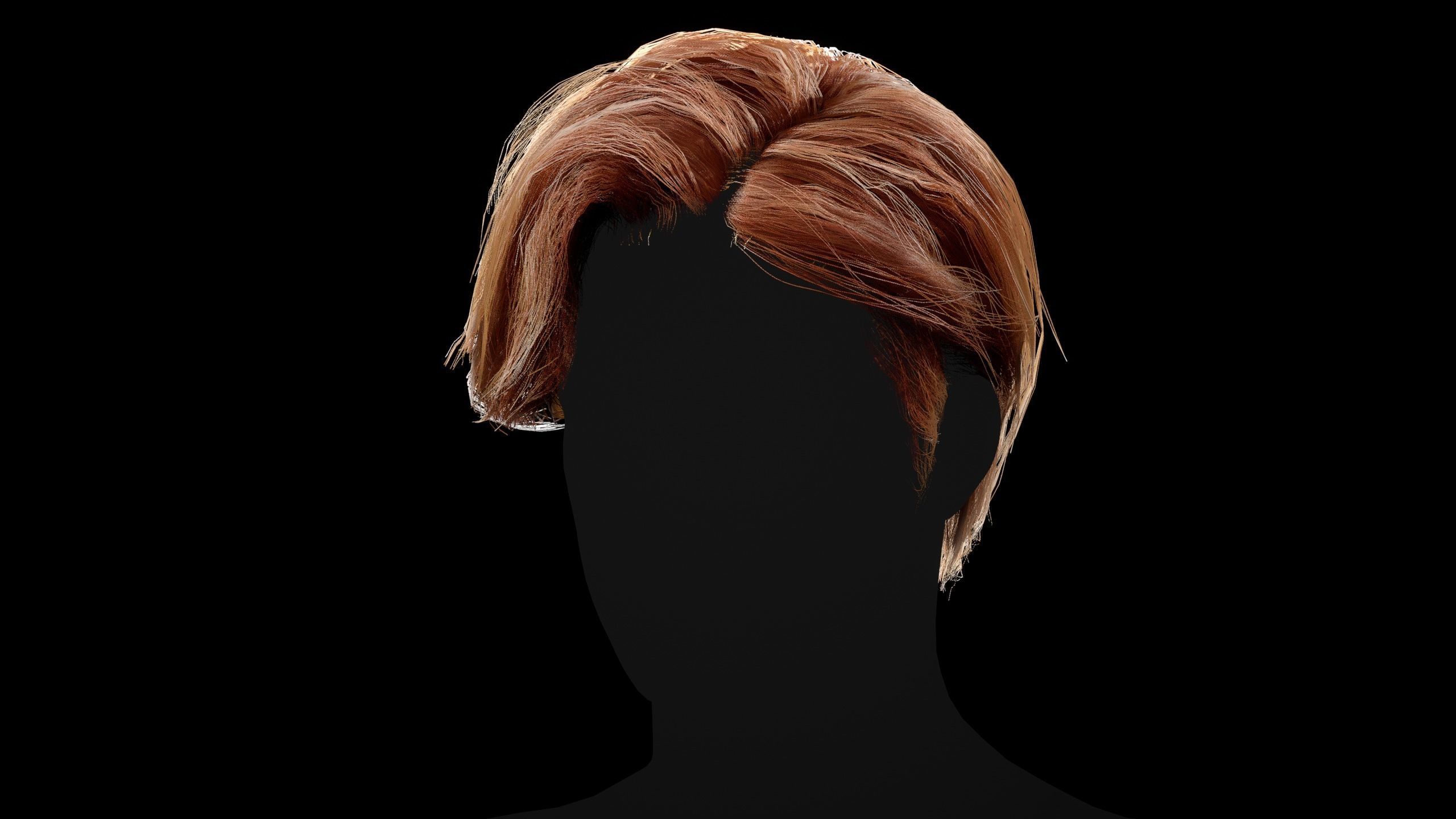 Realtime Hair - Middle part curtains Low-poly 3D model_4