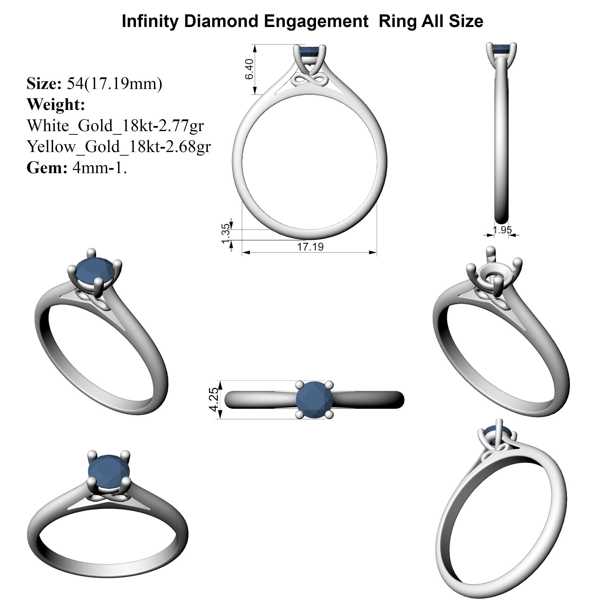 Infinity Diamond Engagement  Ring All Size 3D print model_6