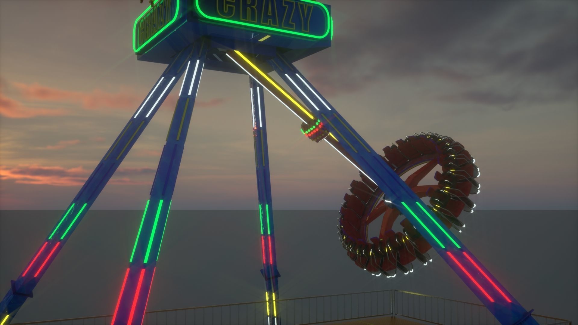 3D Funfair Crazy Vertical Rider model 3D model_1