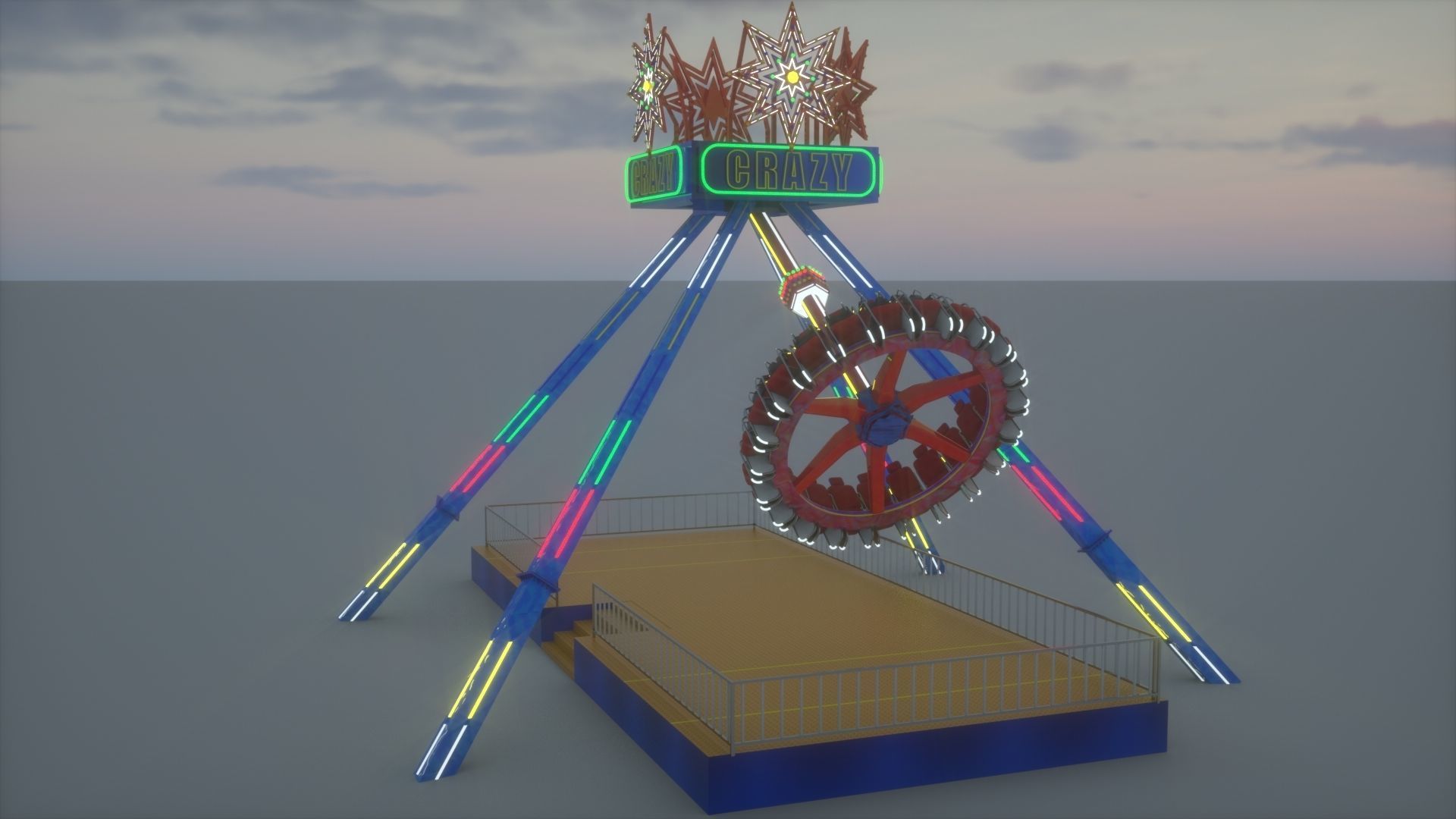 3D Funfair Crazy Vertical Rider model 3D model_4