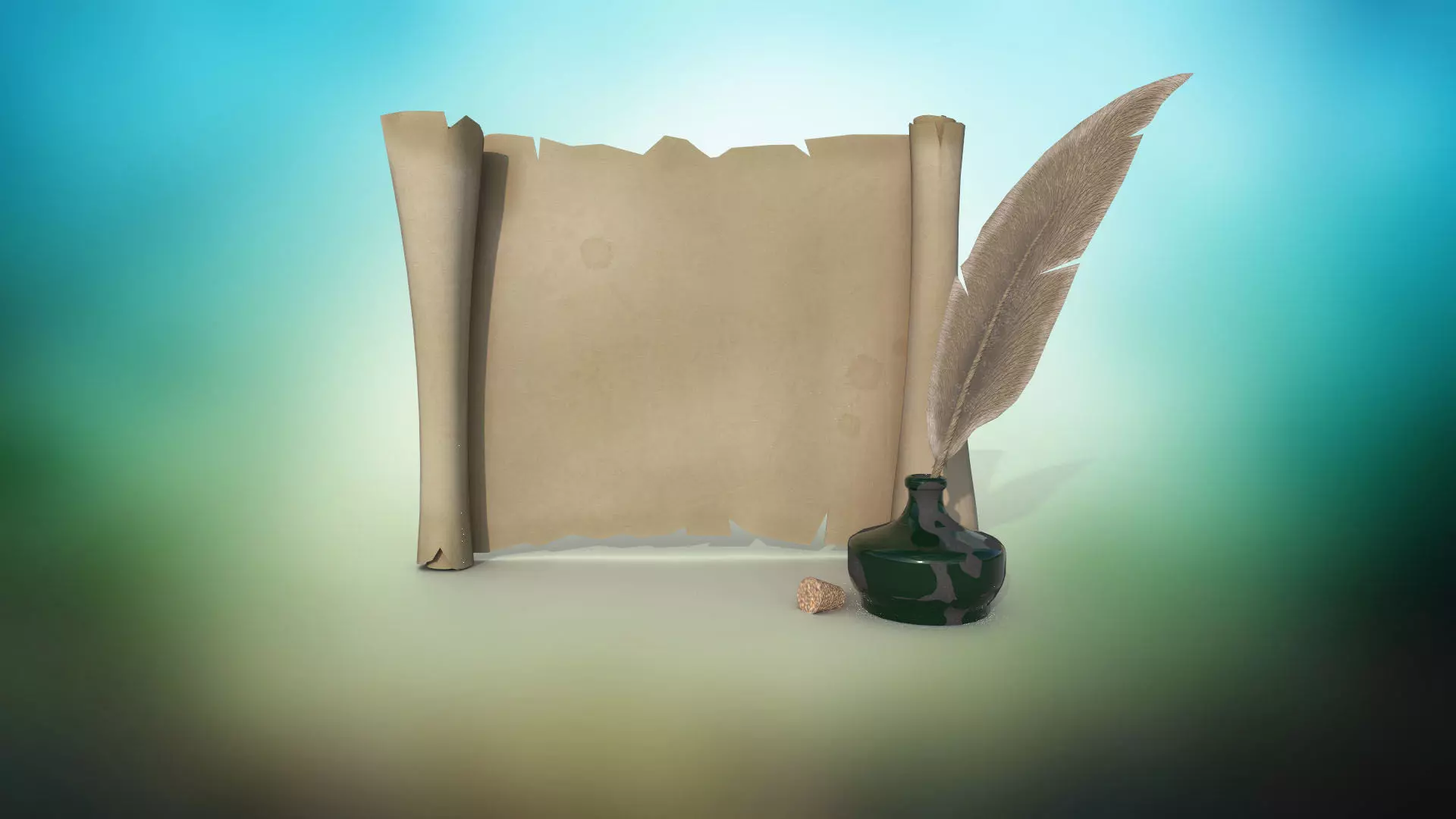 Set of papyrus and inkwell with stopper and quill PBR low-poly Low-poly 3D model_0