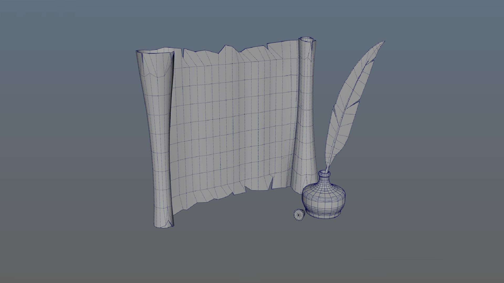 Set of papyrus and inkwell with stopper and quill PBR low-poly Low-poly 3D model_5