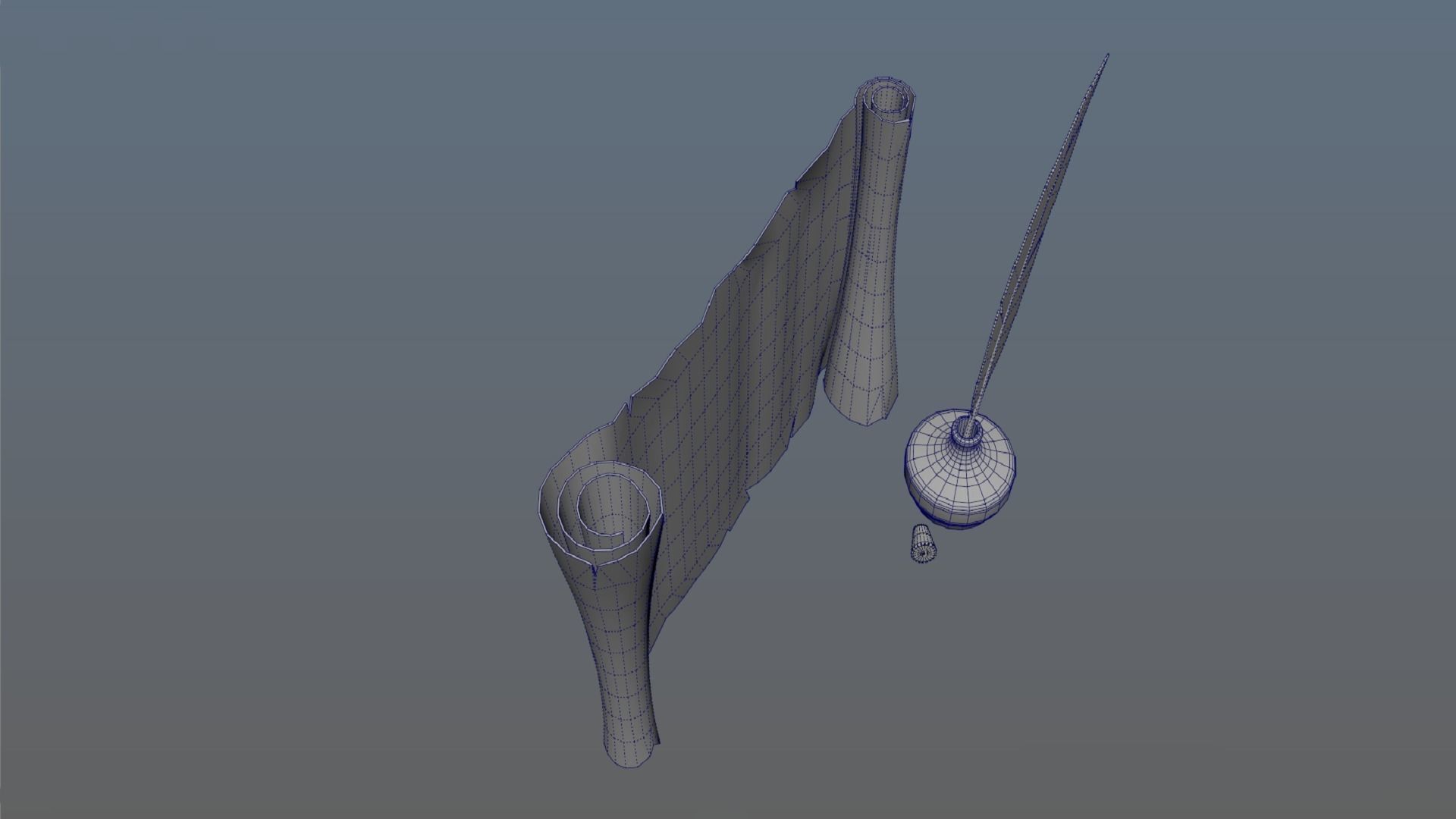 Set of papyrus and inkwell with stopper and quill PBR low-poly Low-poly 3D model_6