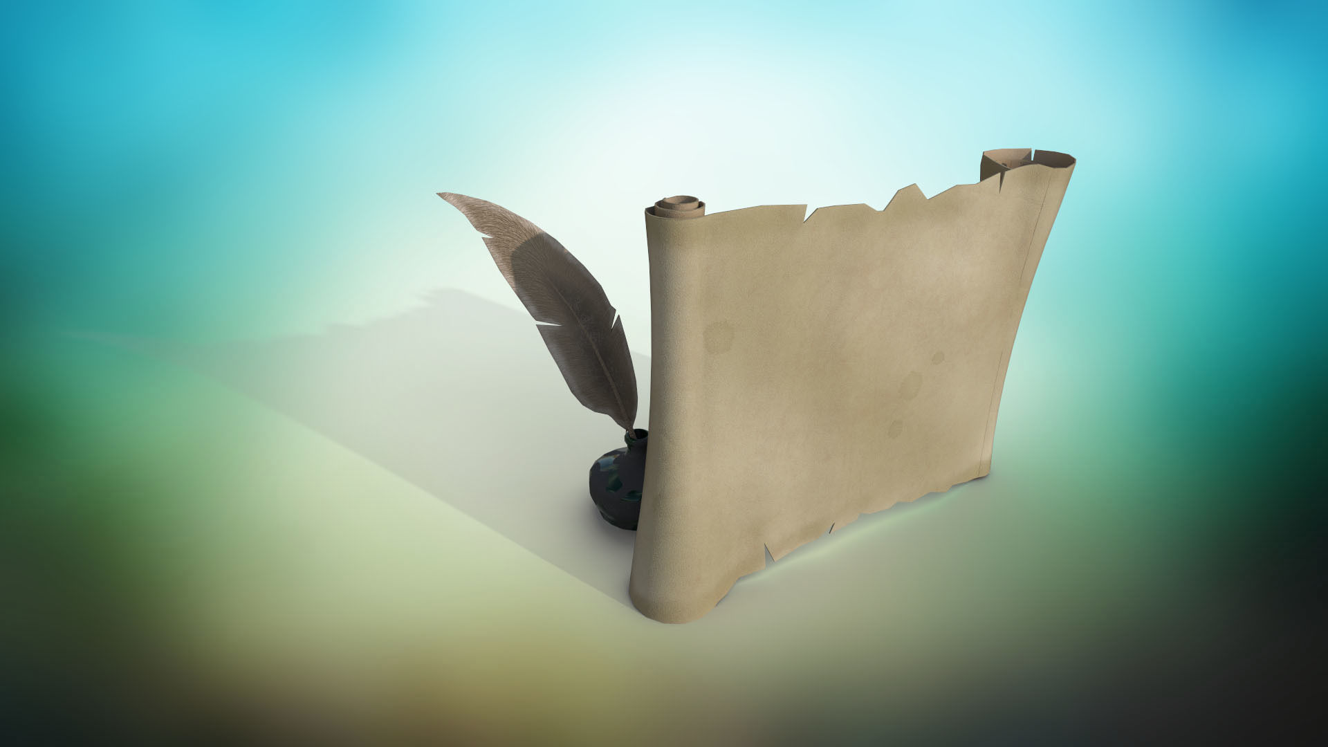Set of papyrus and inkwell with stopper and quill PBR low-poly Low-poly 3D model_4