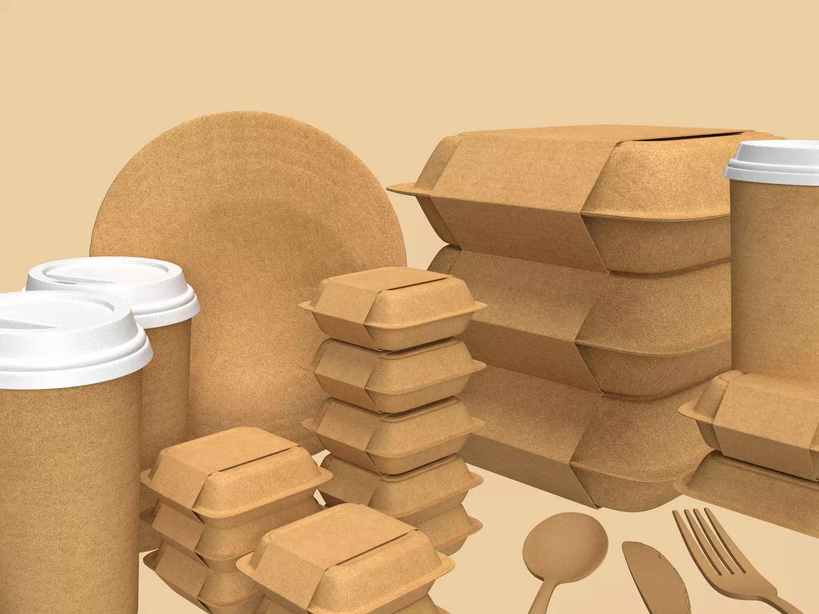 Eco-Friendly Dishes and Food Packagings - Resistent Cardboard 3D model