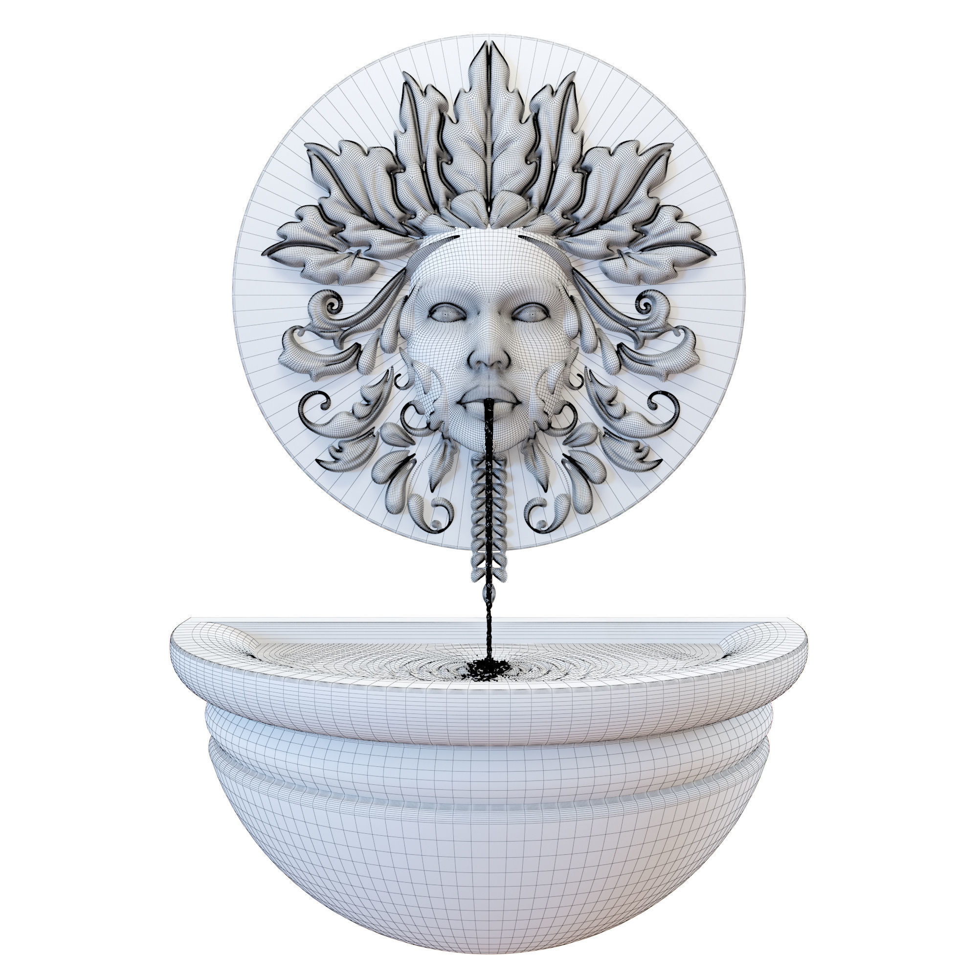 Green Woman Stone Water Feature - Fountain 3D model_3