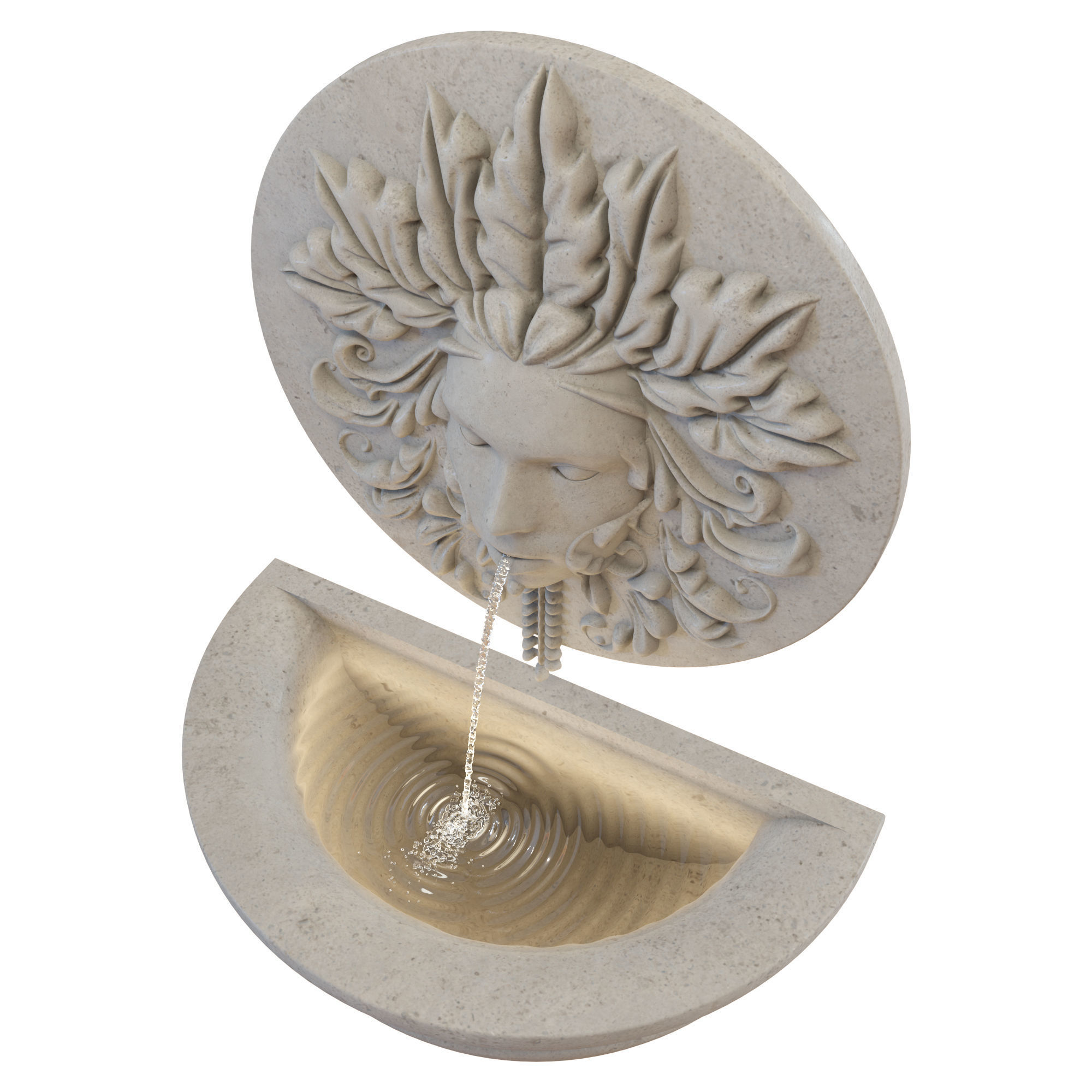 Green Woman Stone Water Feature - Fountain 3D model_2