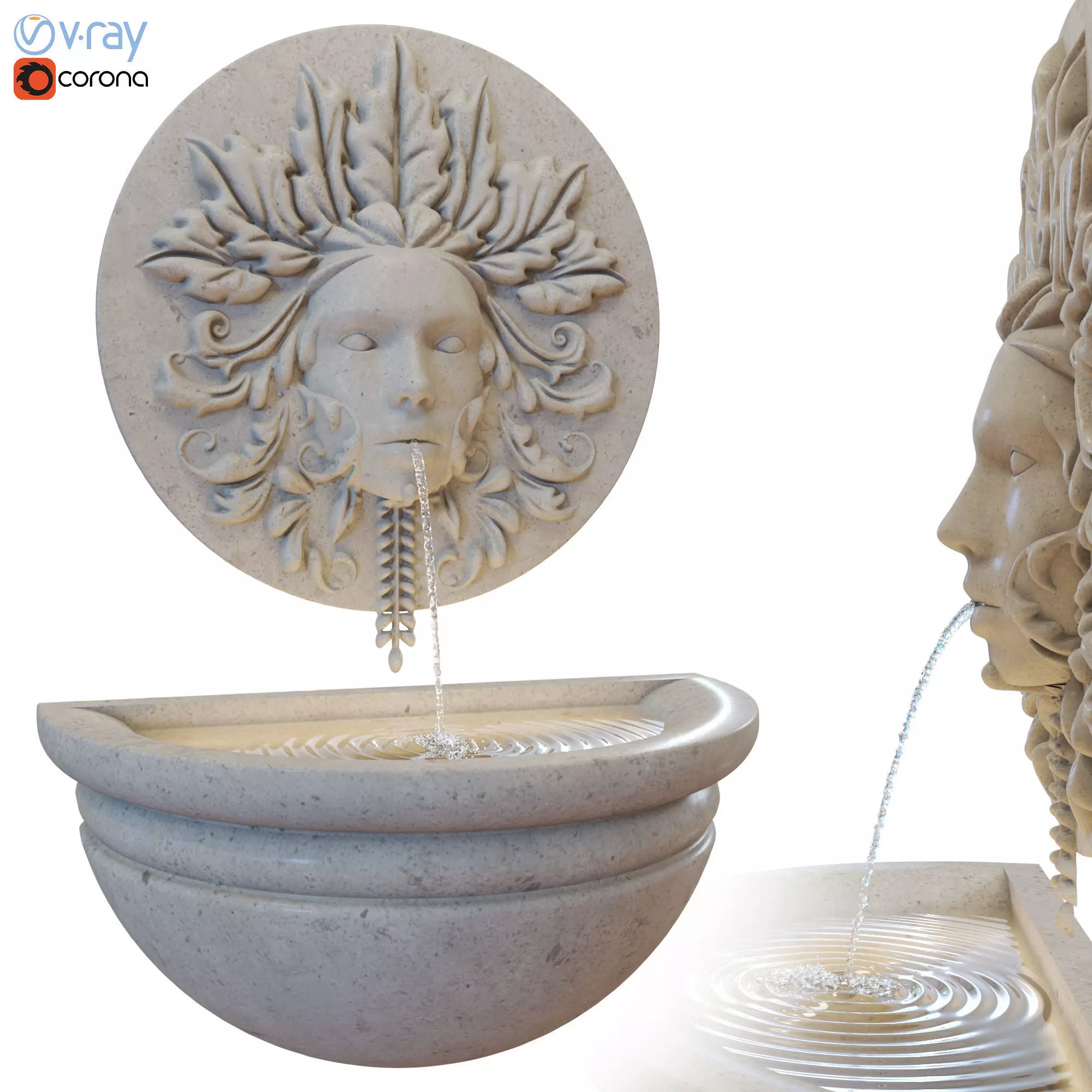 Green Woman Stone Water Feature - Fountain 3D model_0