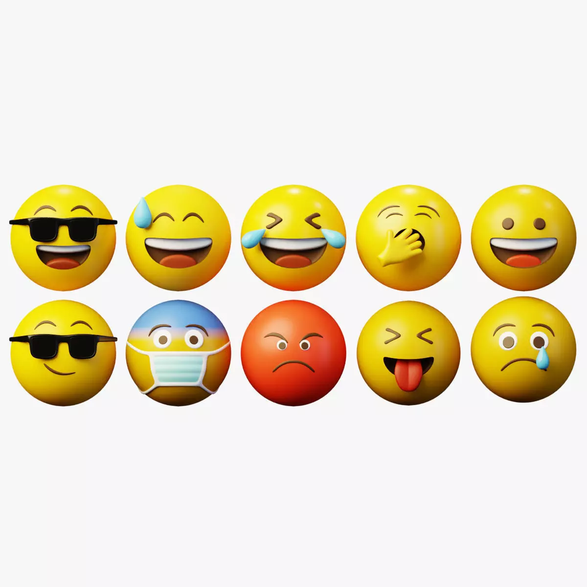 10 Emoticon Yellow Ball Pack 3D model_0