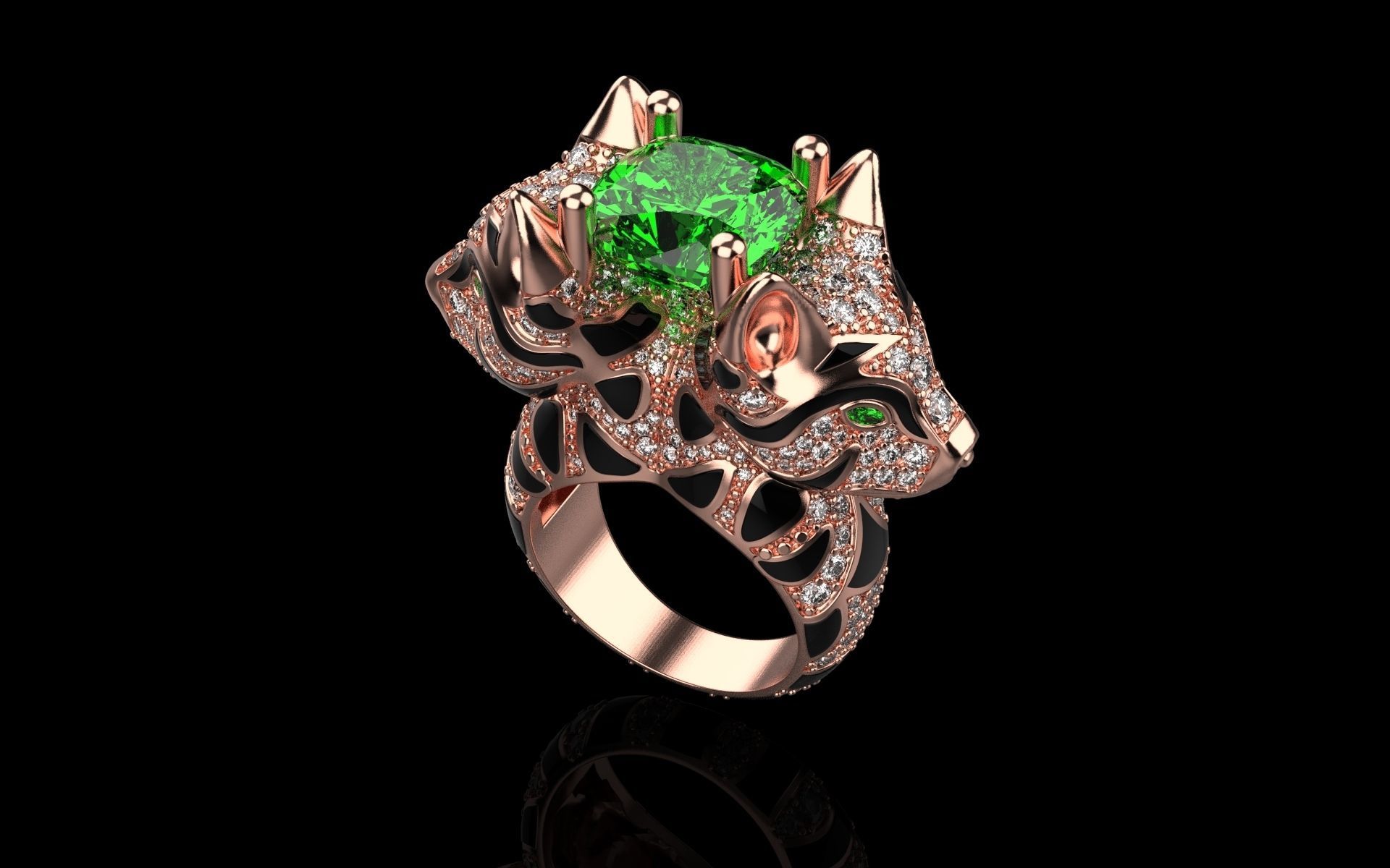 cat ring with gems 3D print model_20