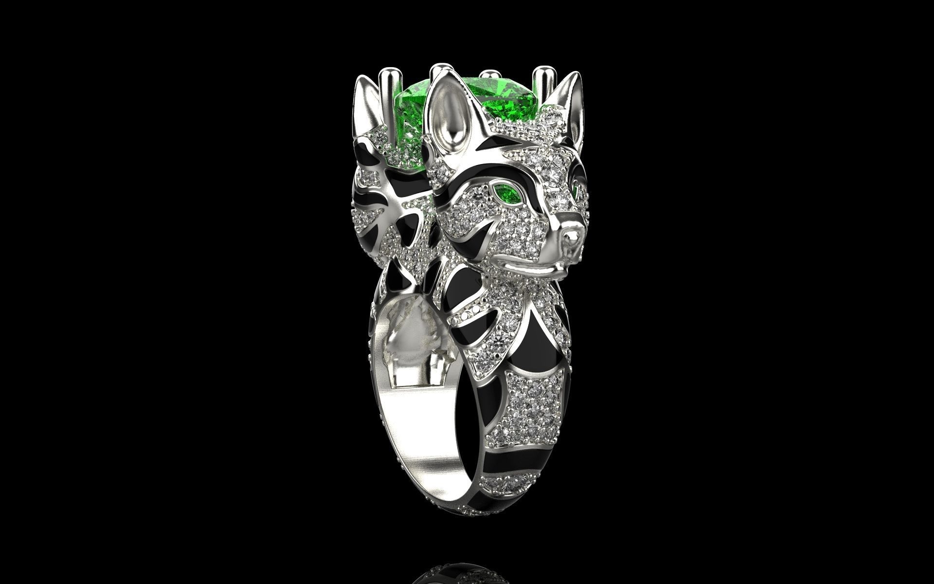 cat ring with gems 3D print model_15