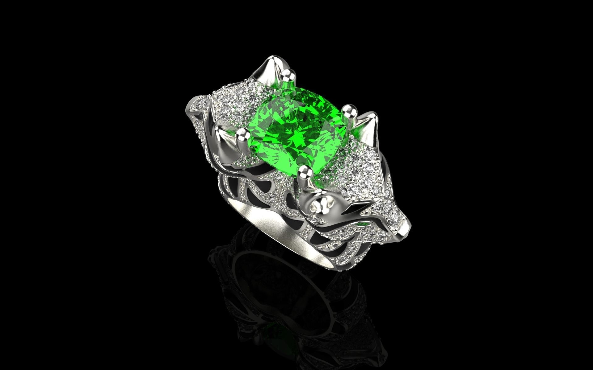 cat ring with gems 3D print model_16