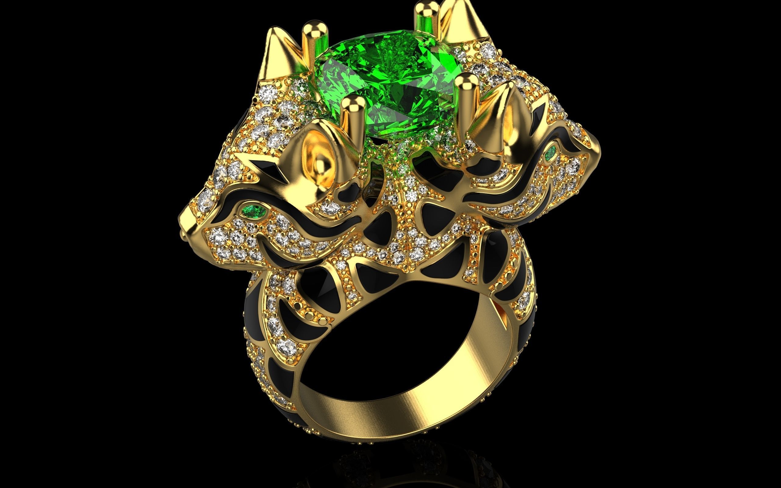 cat ring with gems 3D print model_26