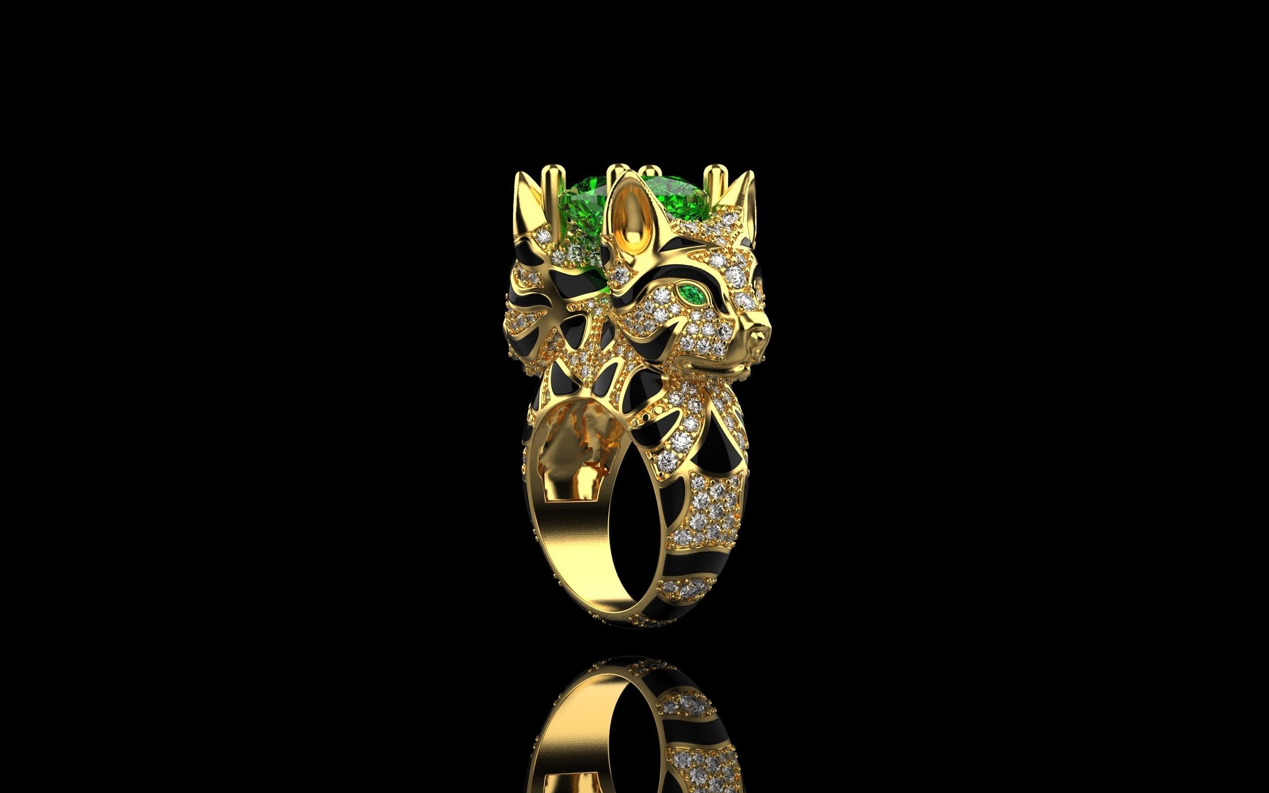 cat ring with gems 3D print model_27