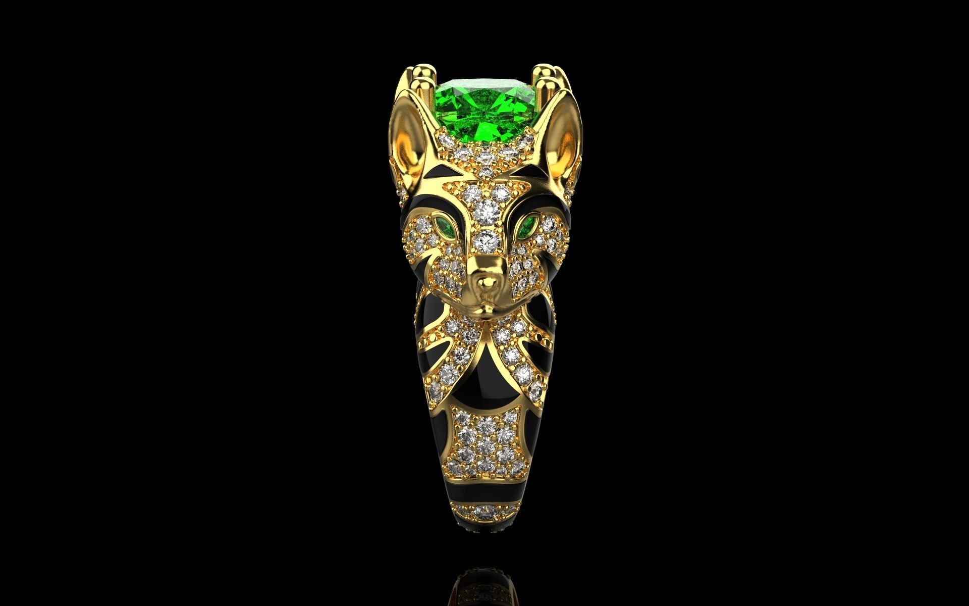 cat ring with gems 3D print model_11