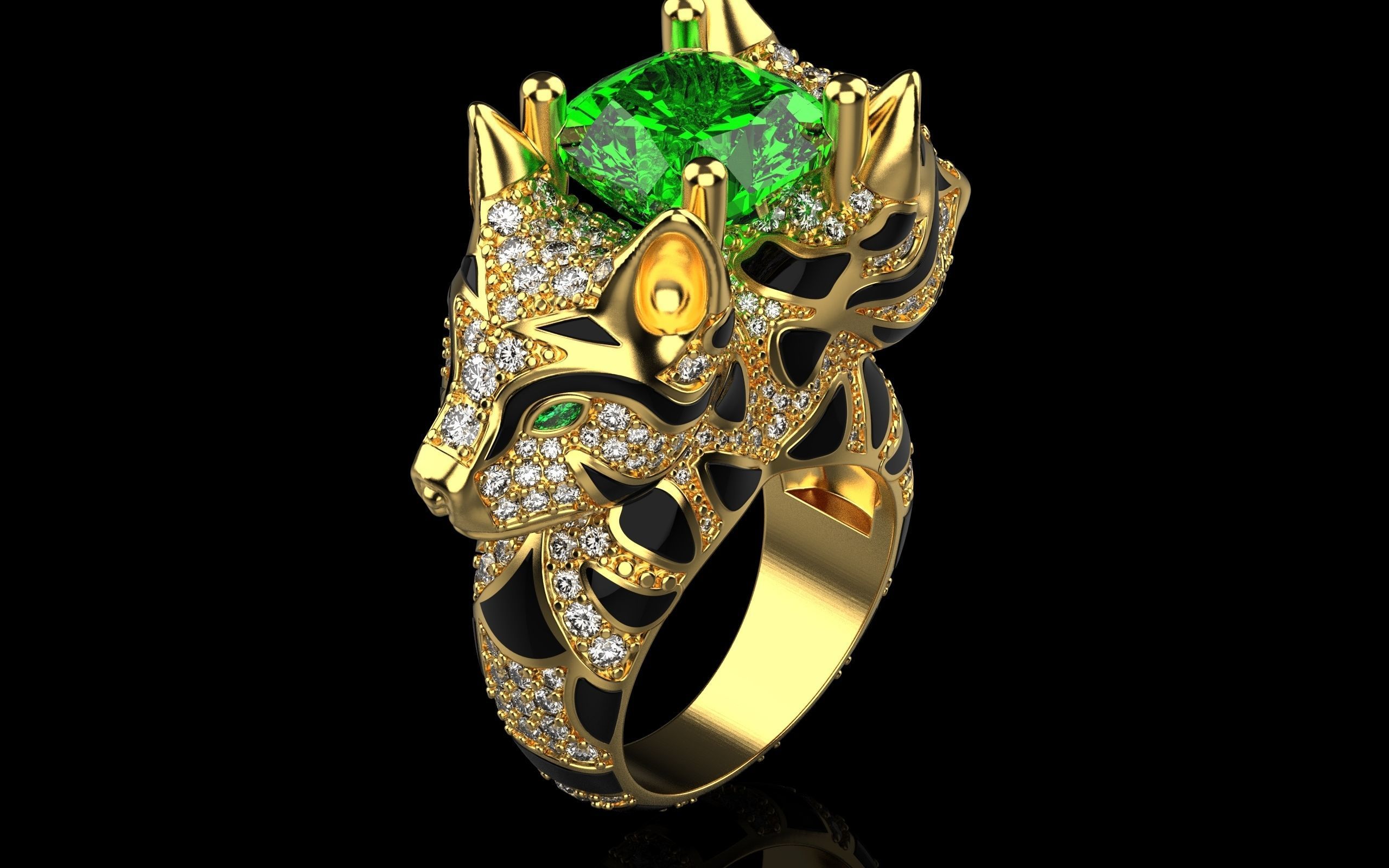 cat ring with gems 3D print model_25