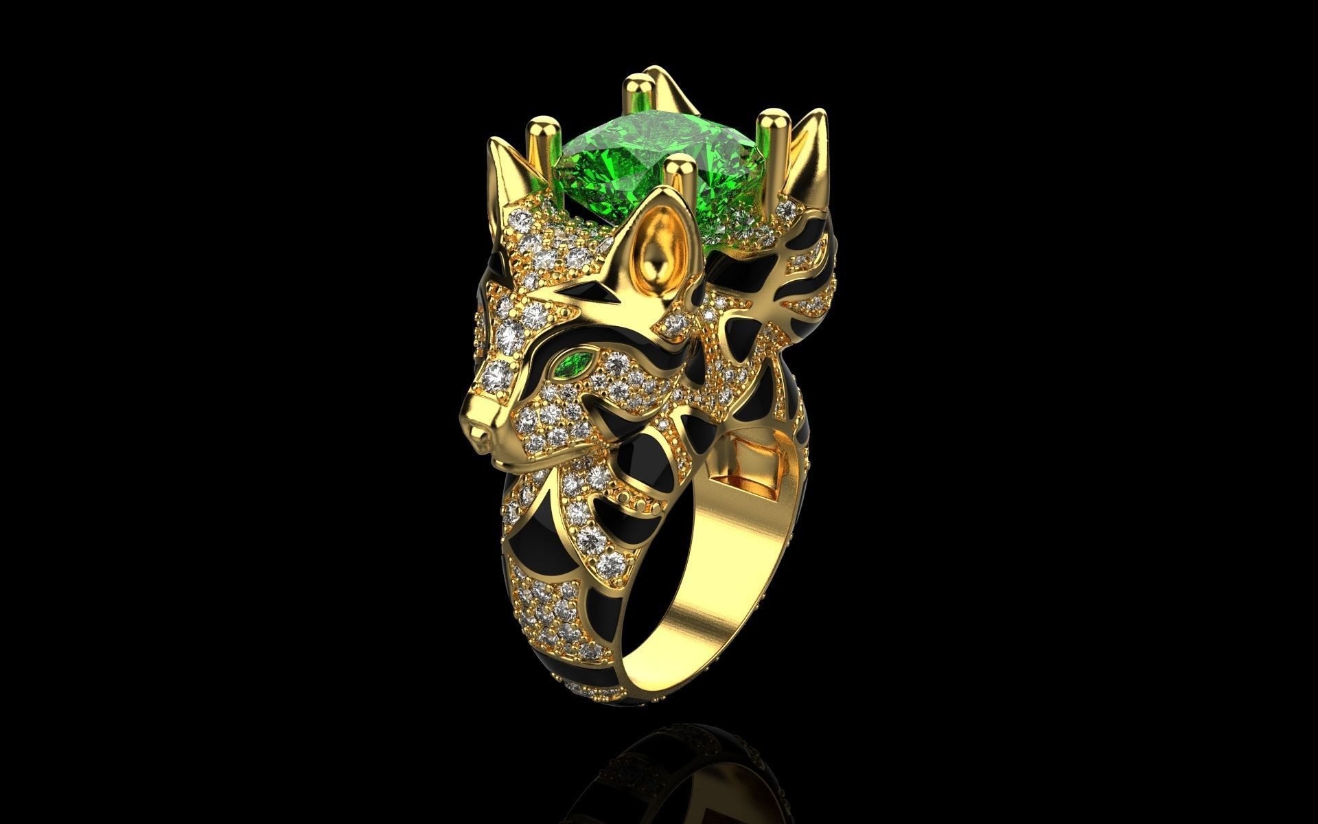 cat ring with gems 3D print model_13