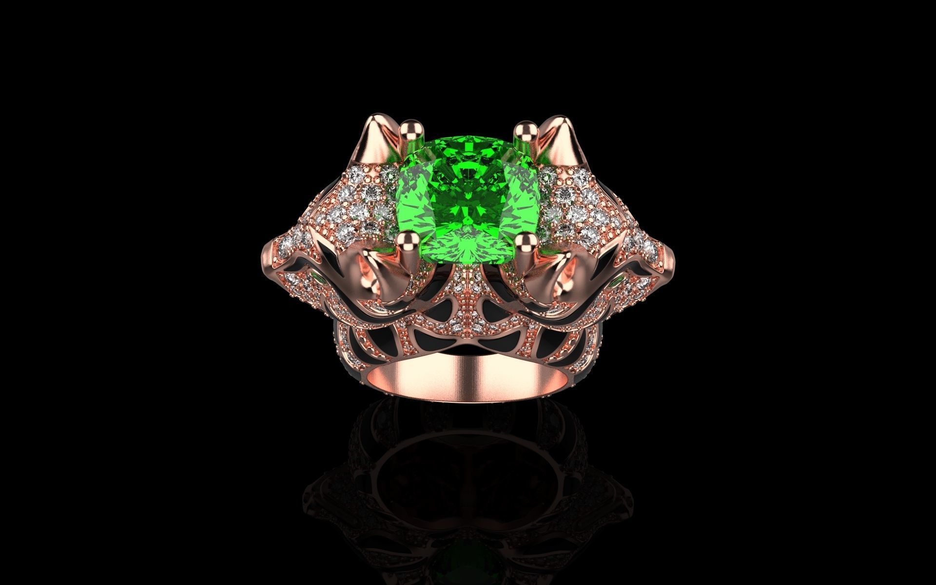 cat ring with gems 3D print model_23