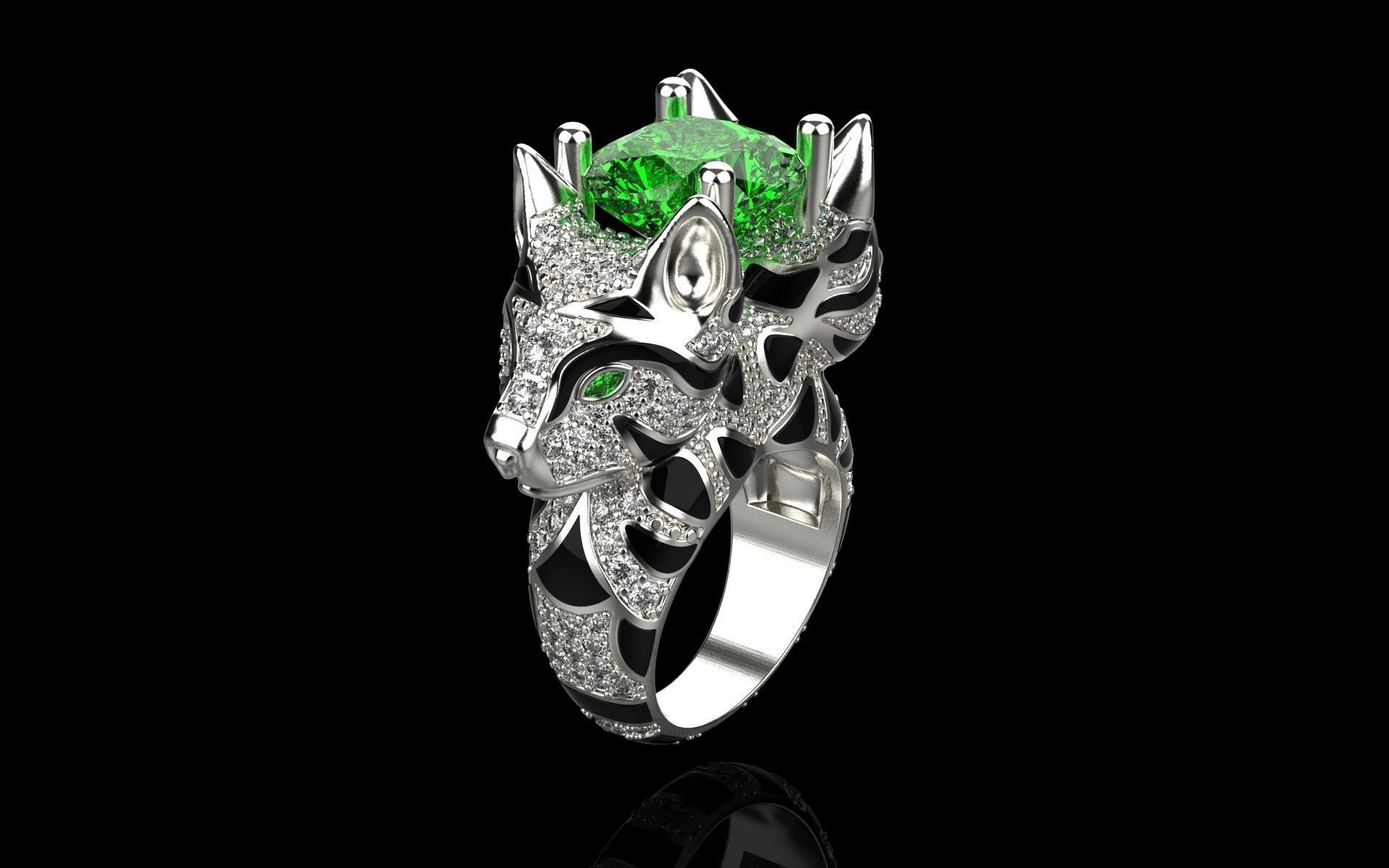 cat ring with gems 3D print model_14