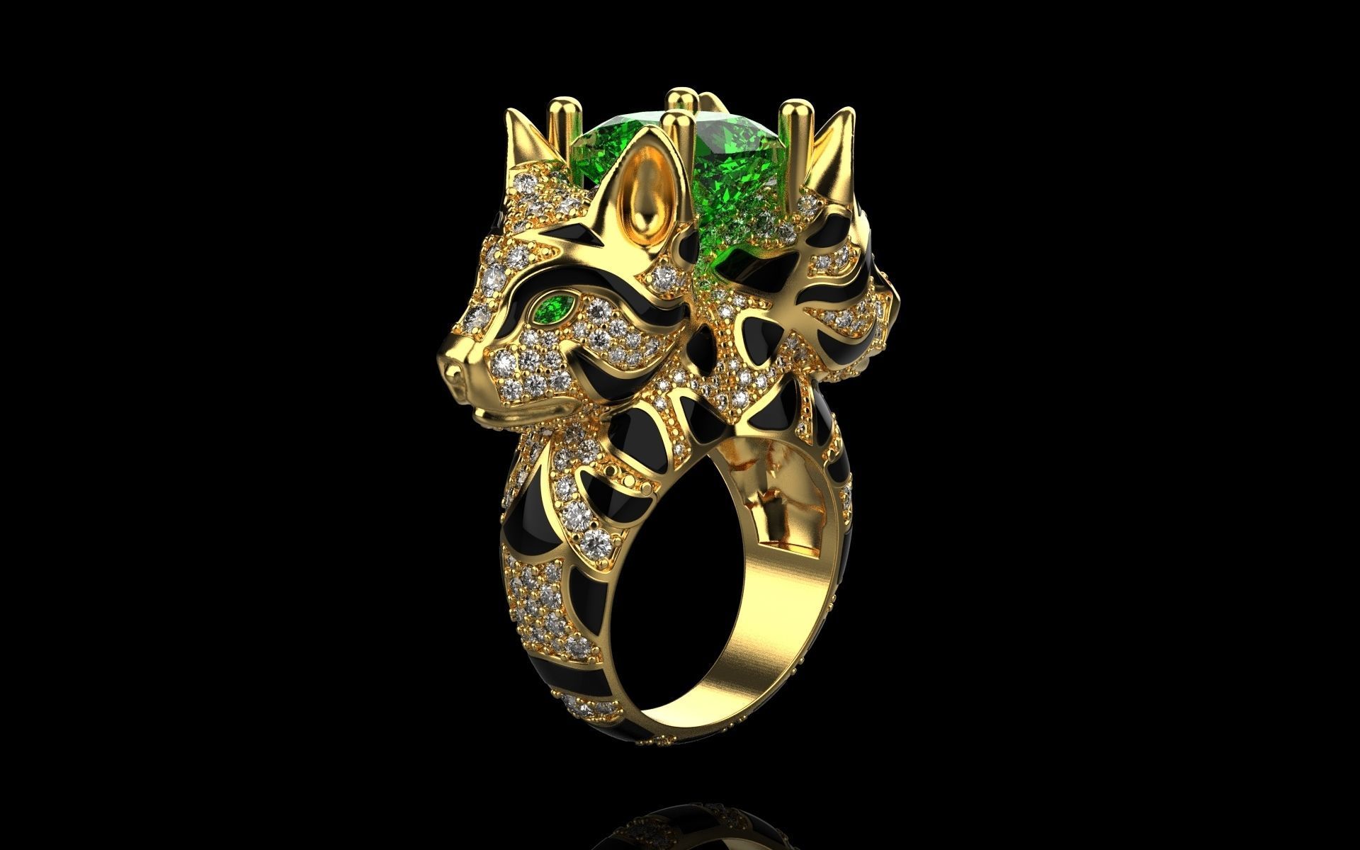 cat ring with gems 3D print model_7
