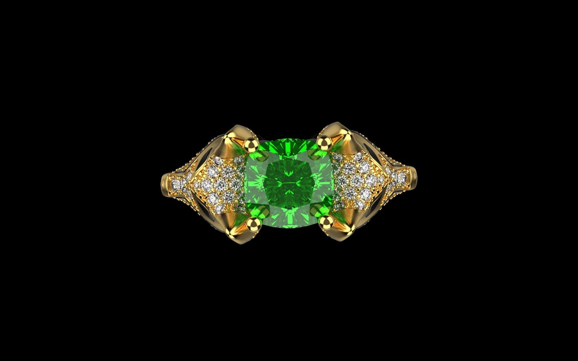 cat ring with gems 3D print model_12