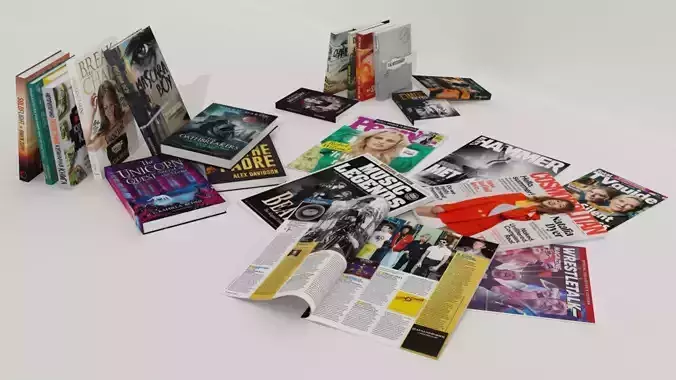 Books pocketbooks and magazines 3D model