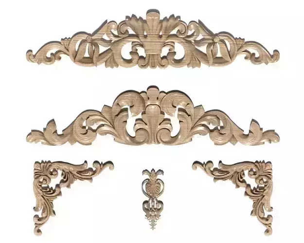 Cartouche-032 pair of ornate wood carvings 3D model