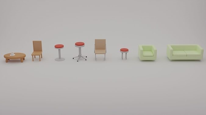 Coach Sofa Chair Stool and Coffee Table Free low-poly 3D model