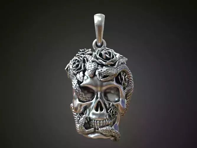 Pendant skull roses serpents biker jewelry 