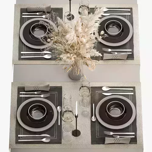 Table Setting With A Bouquet Of Pampas Grass