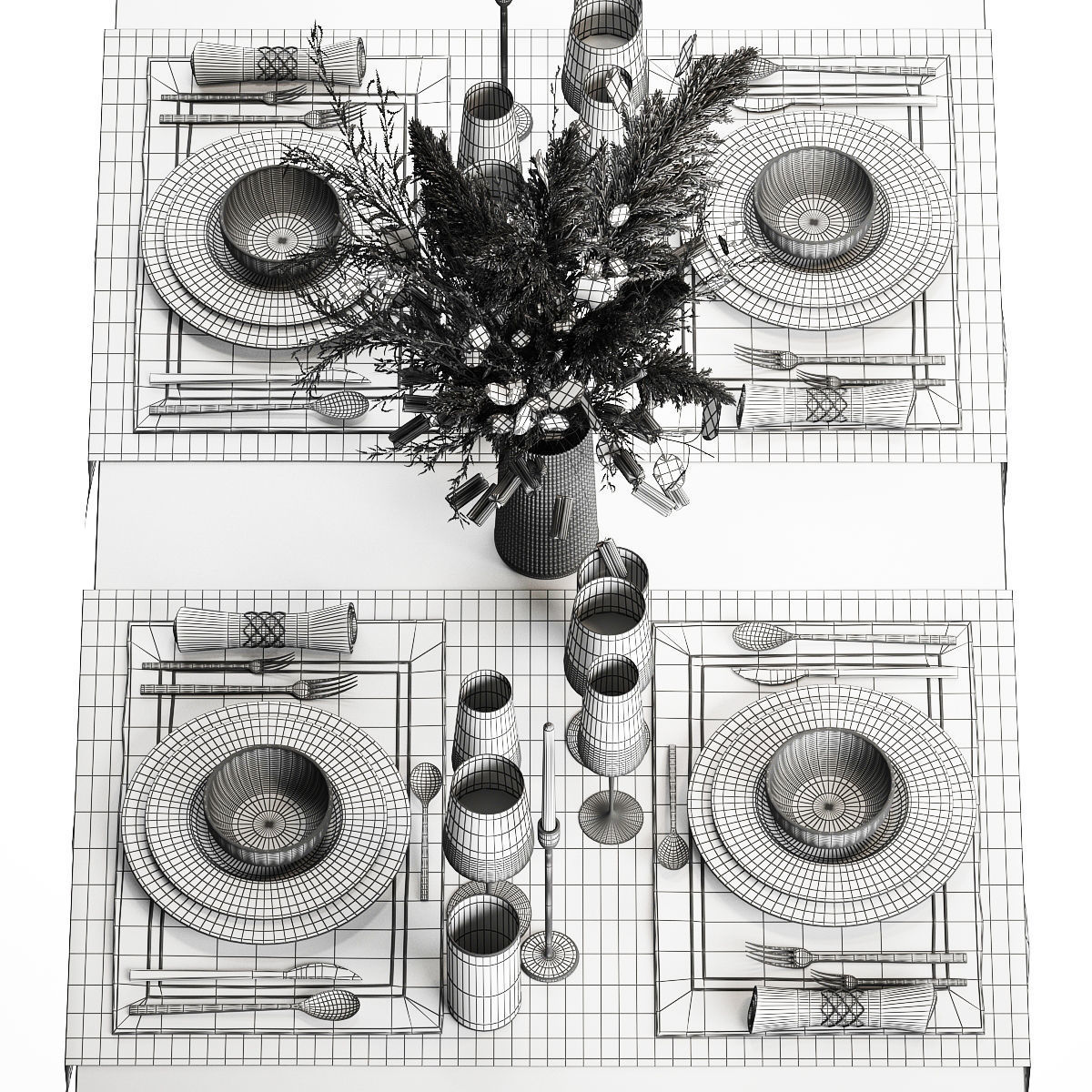 Table Setting With A Bouquet Of Pampas Grass 3D model_6