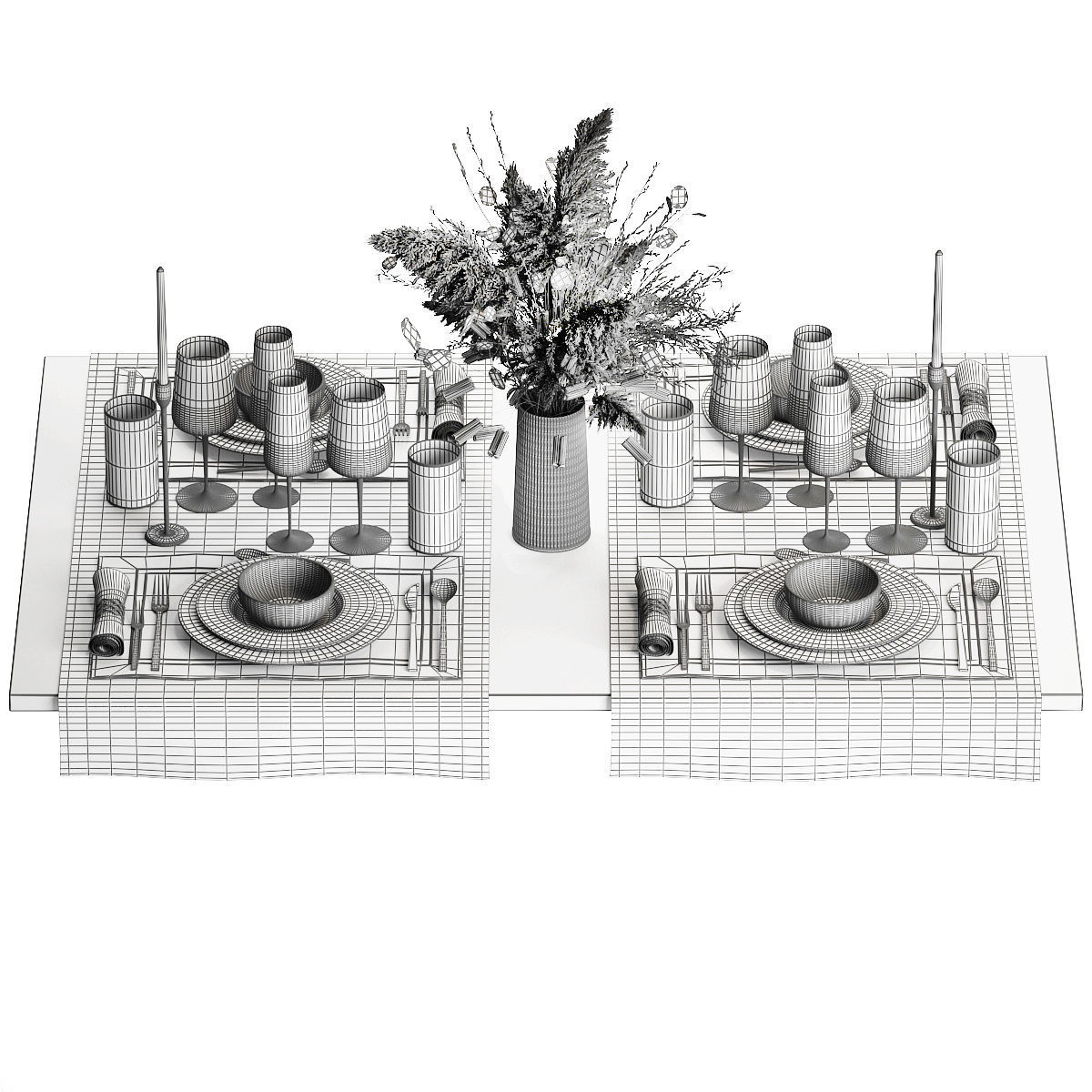 Table Setting With A Bouquet Of Dried Flowers 3D model_7