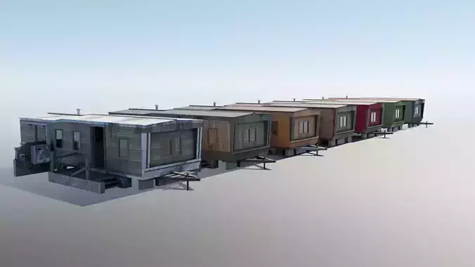 Trailer House dirty in two version with 15 set Low-poly 3D model
