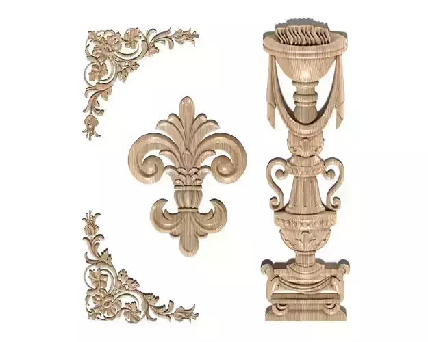 Cartouche-033 wooden fleur de lis 3D model