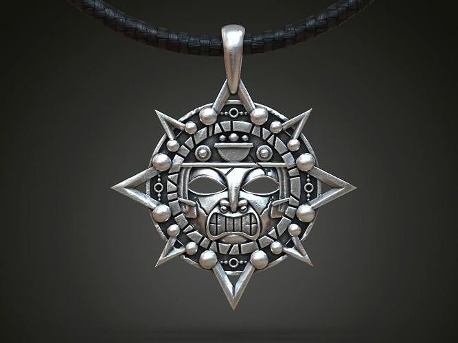 Aztec Mayan sun  pendant necklace silver 3D print model