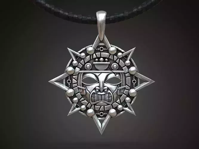 Aztec Mayan sun  pendant necklace silver