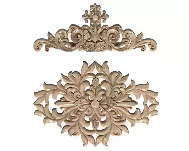 Cartouche-034 ornate wood carvings - 3D model