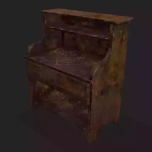 Rustic Medieval Wooden Dining Hutch Low-poly 3D model