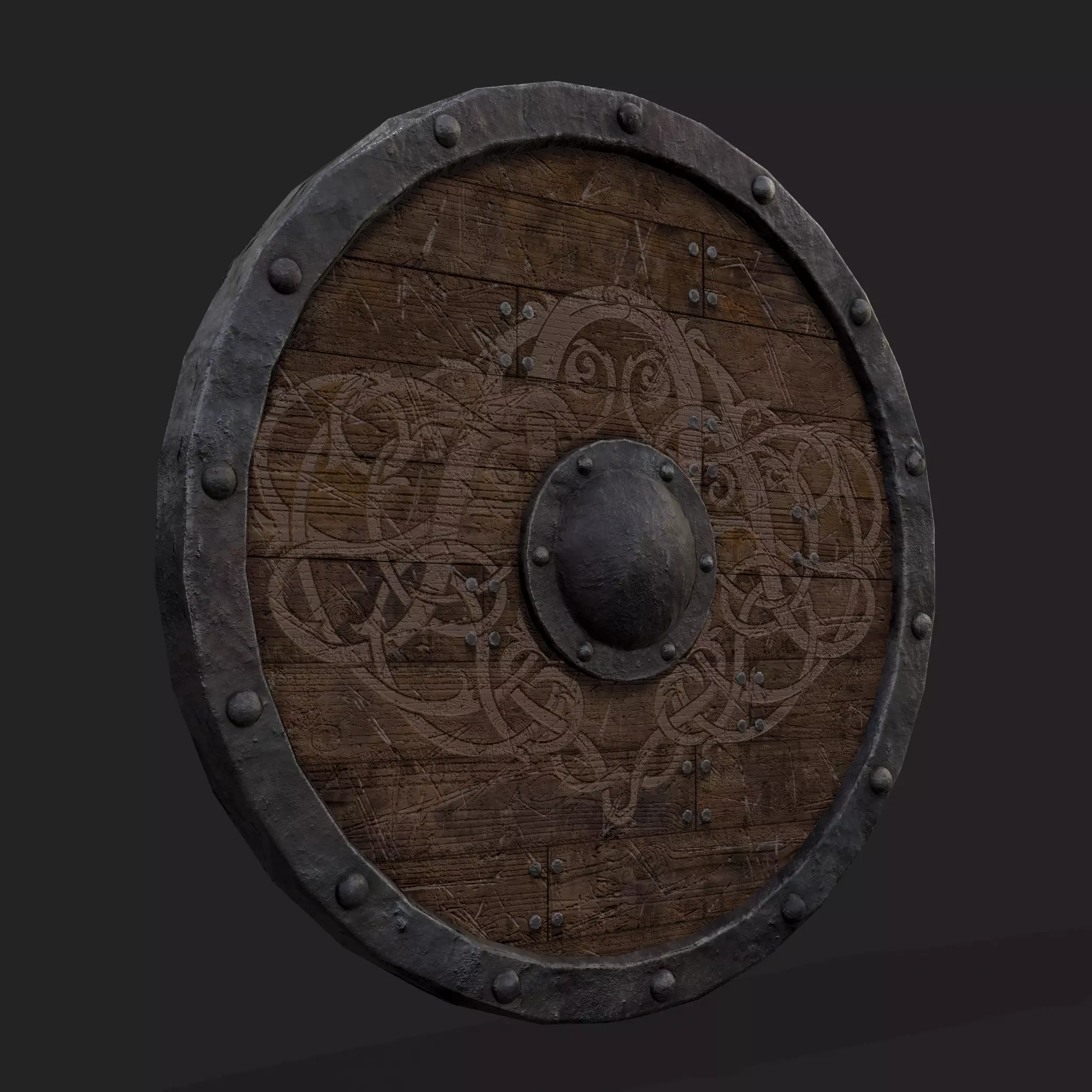 Viking Medieval Round Plank Shield Low-poly 3D model_0