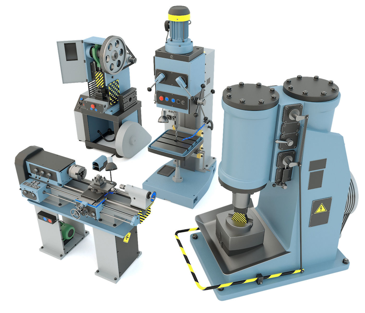 Forging hammer press drilling lathe machine tool - Collection 3D model_1