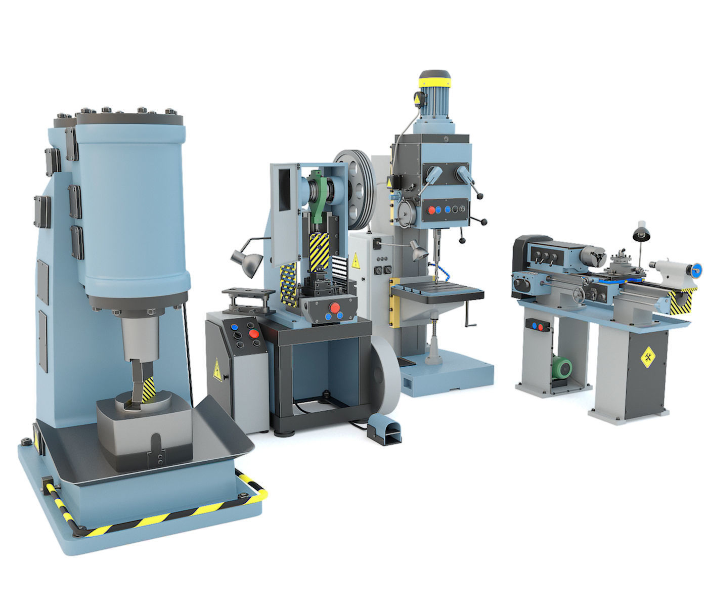 Forging hammer press drilling lathe machine tool - Collection 3D model_4