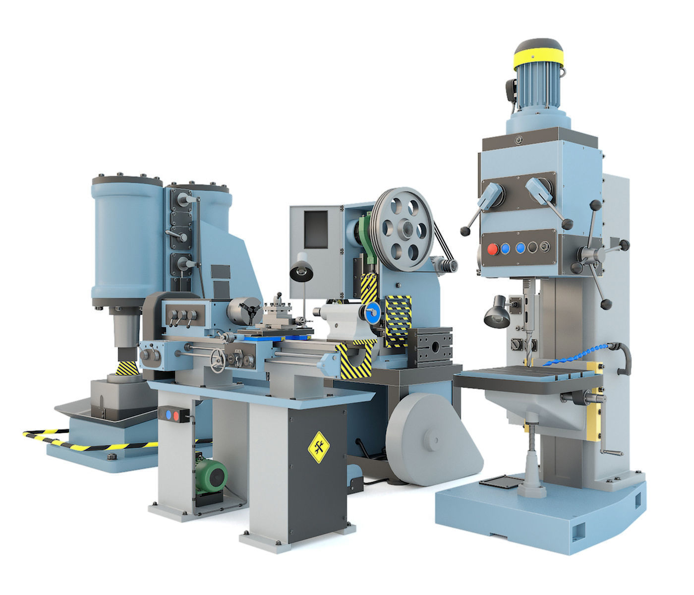 Forging hammer press drilling lathe machine tool - Collection 3D model_3