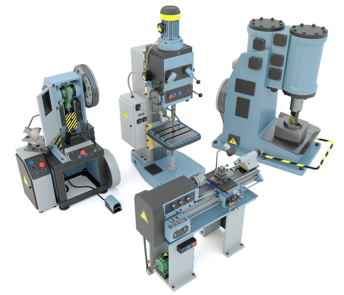 Forging hammer press drilling lathe machine tool - Collection 3D model_2