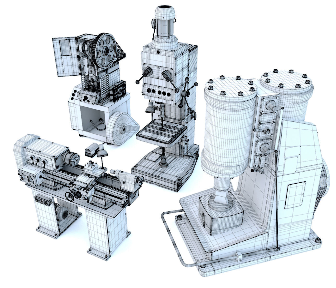 Forging hammer press drilling lathe machine tool - Collection 3D model_30