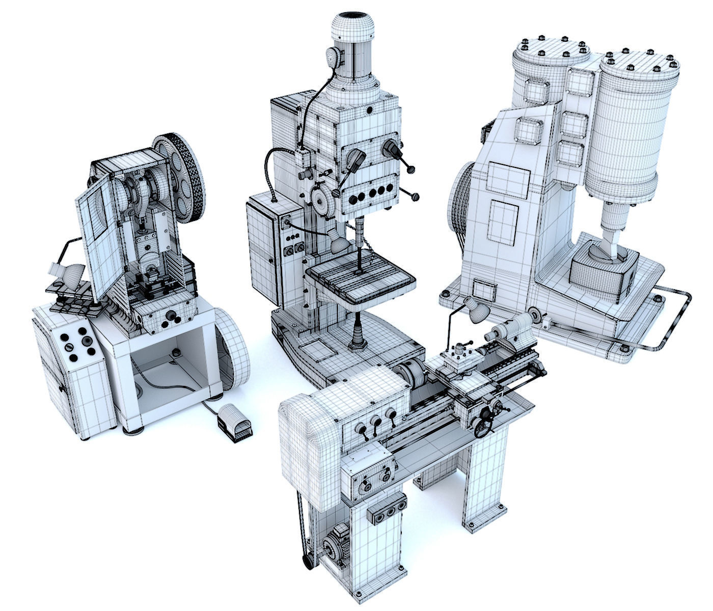 Forging hammer press drilling lathe machine tool - Collection 3D model_31