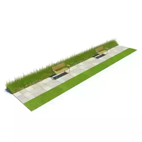 Outdoor Sidewalk With Benches