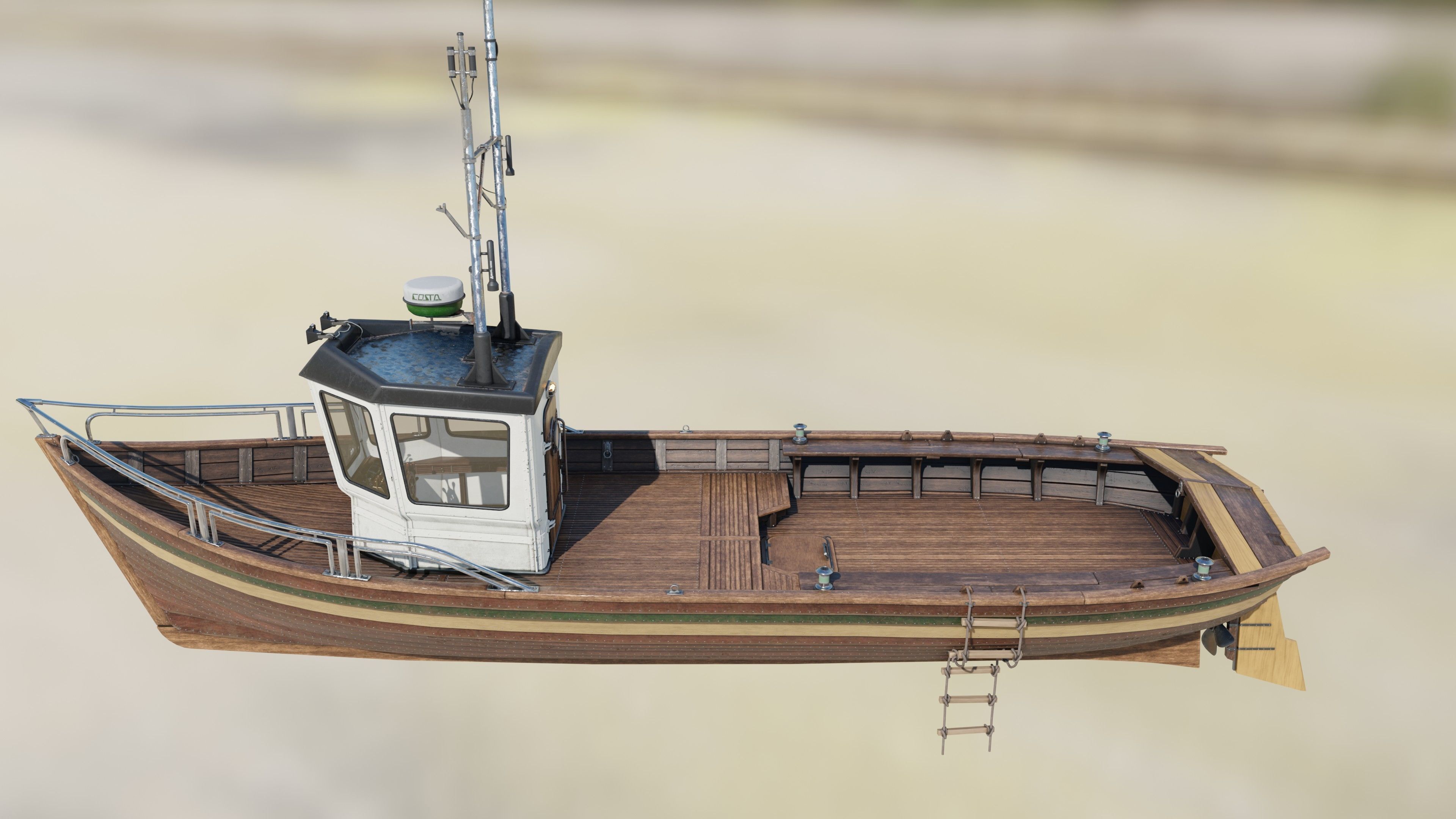 Fishing boat Low-poly 3D model_5