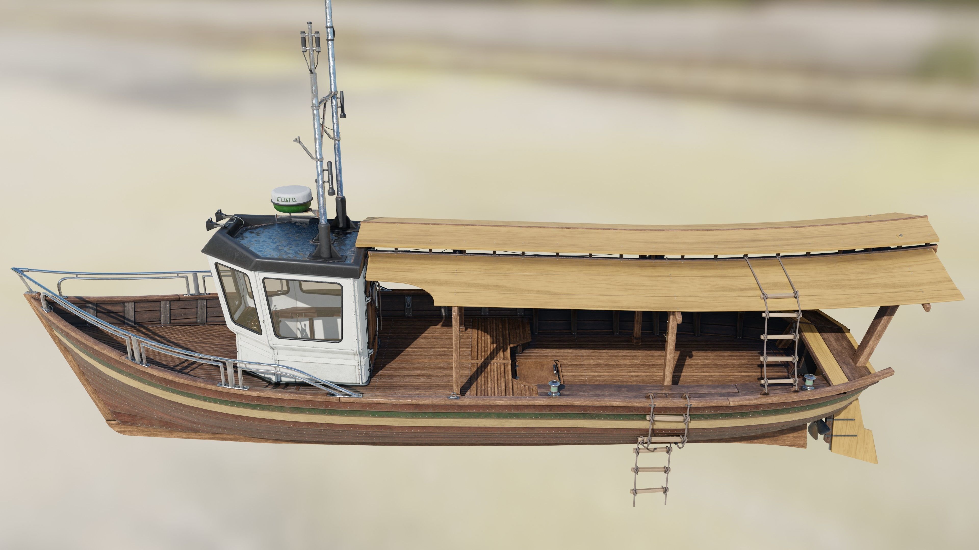 Fishing boat Low-poly 3D model_6