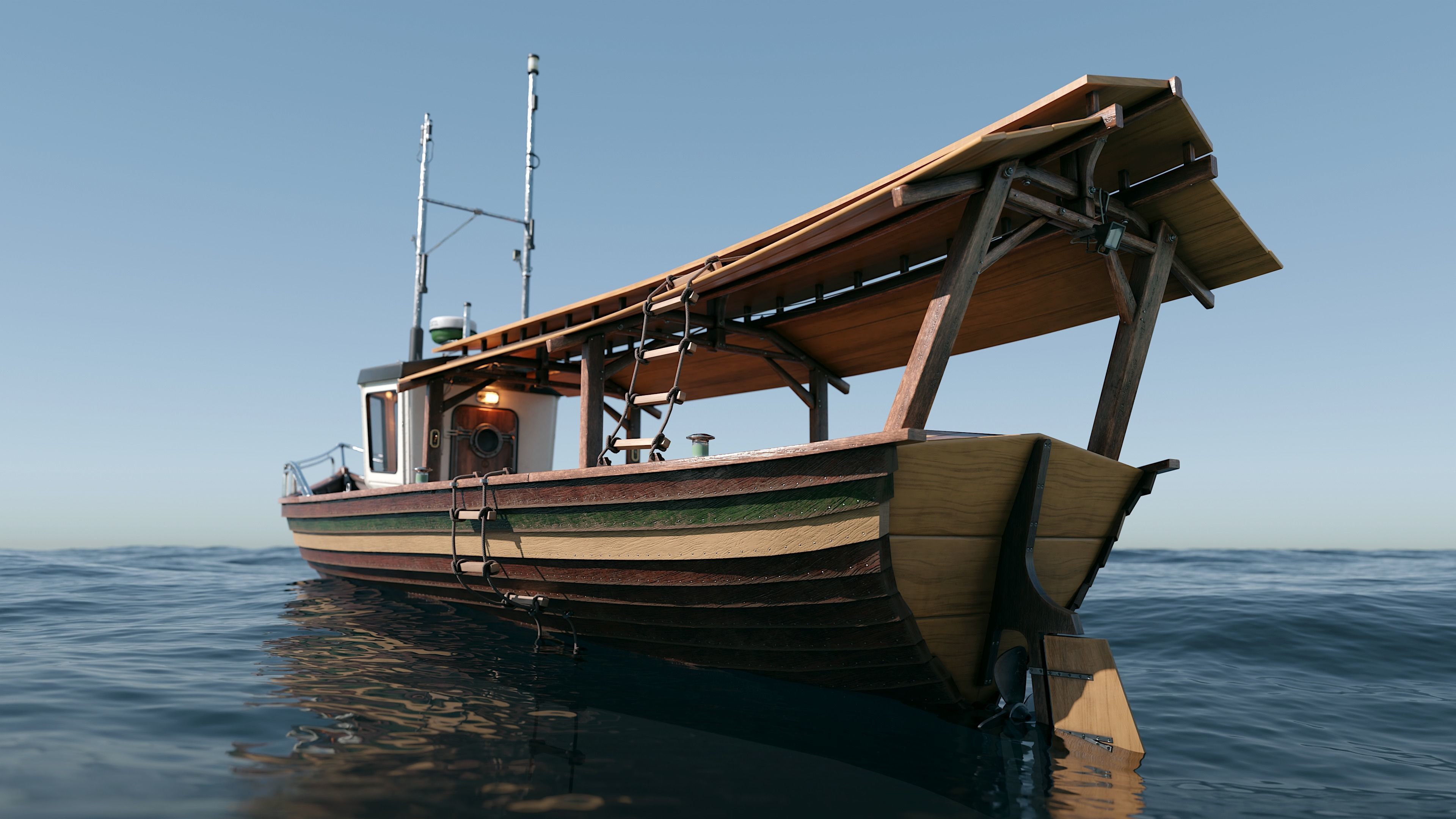 Fishing boat Low-poly 3D model_2